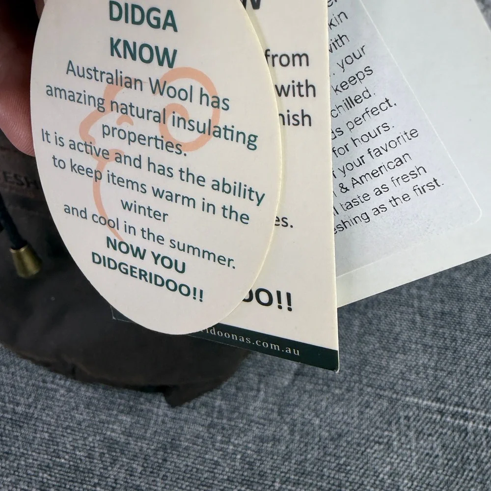 Didgeridoonas Mateship Two Cool Wine Cooler Bag Brown Oilskin Wool NEW